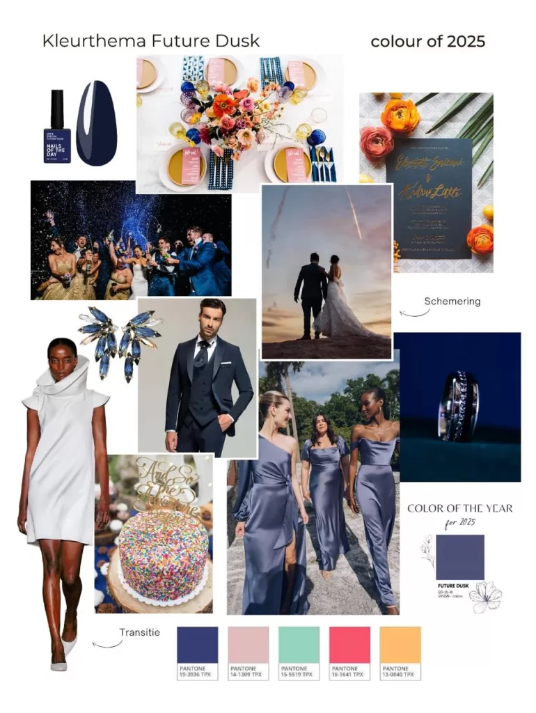 kleurthema blauw bruiloft wedding moodboard